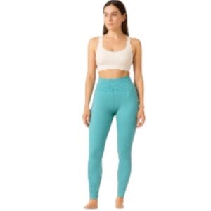 Offline by Aerie High Waisted Ribbed Vented Ankle Leggings in Turquoise, Size XL